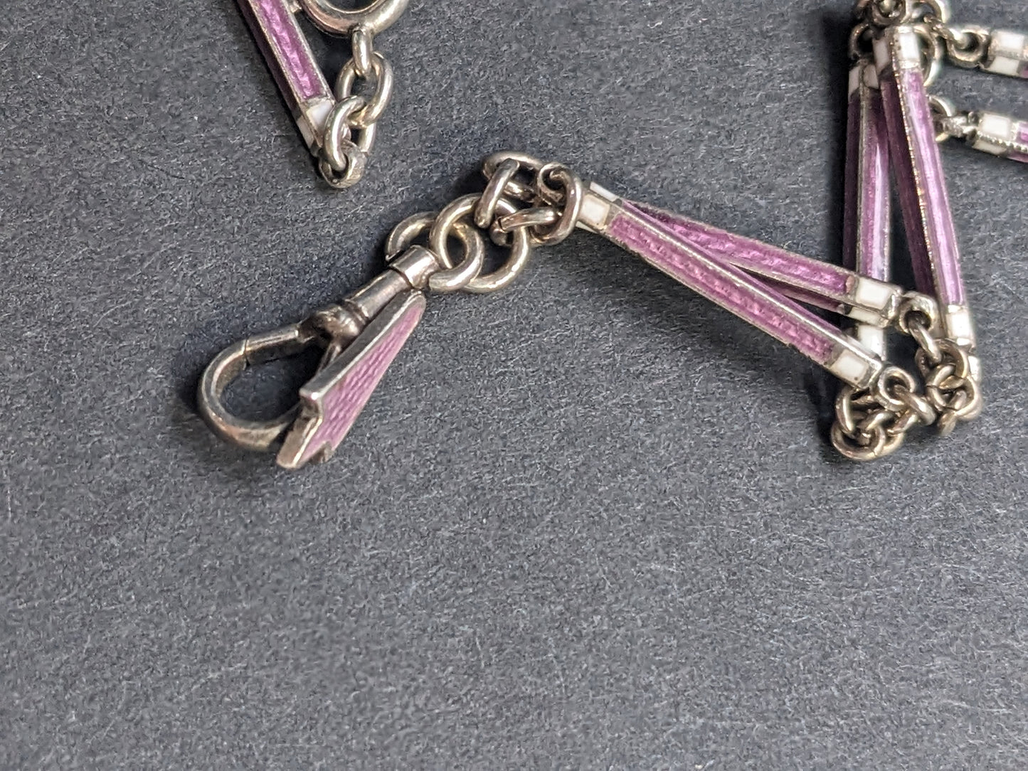 Sterling guilloche enamel chain with dog clip