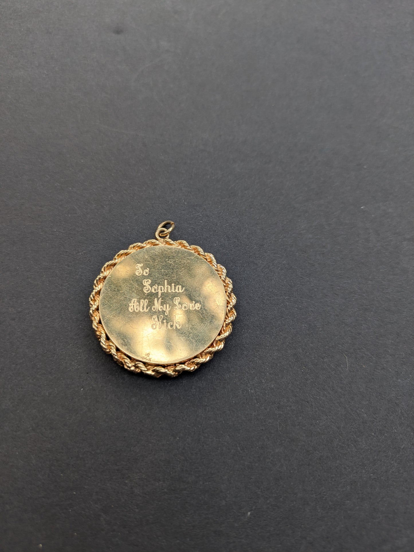 14k Large Disk Charm 1960's with Pearl and Ruby Heart + Arrow