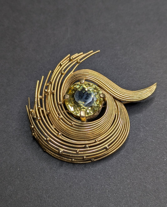 18kt 1950's Citrine Brooch