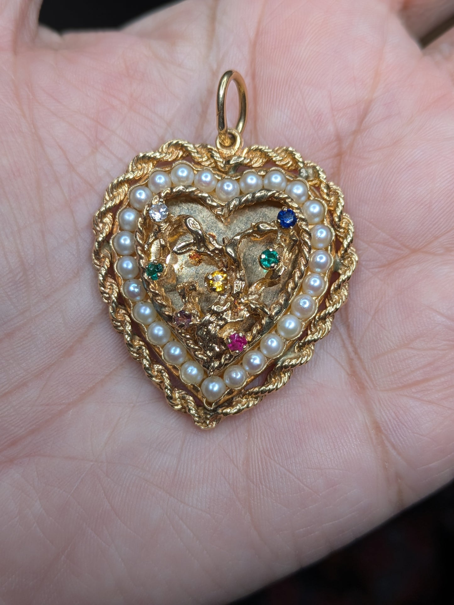 Large 14k Heart Pendant with Pearls