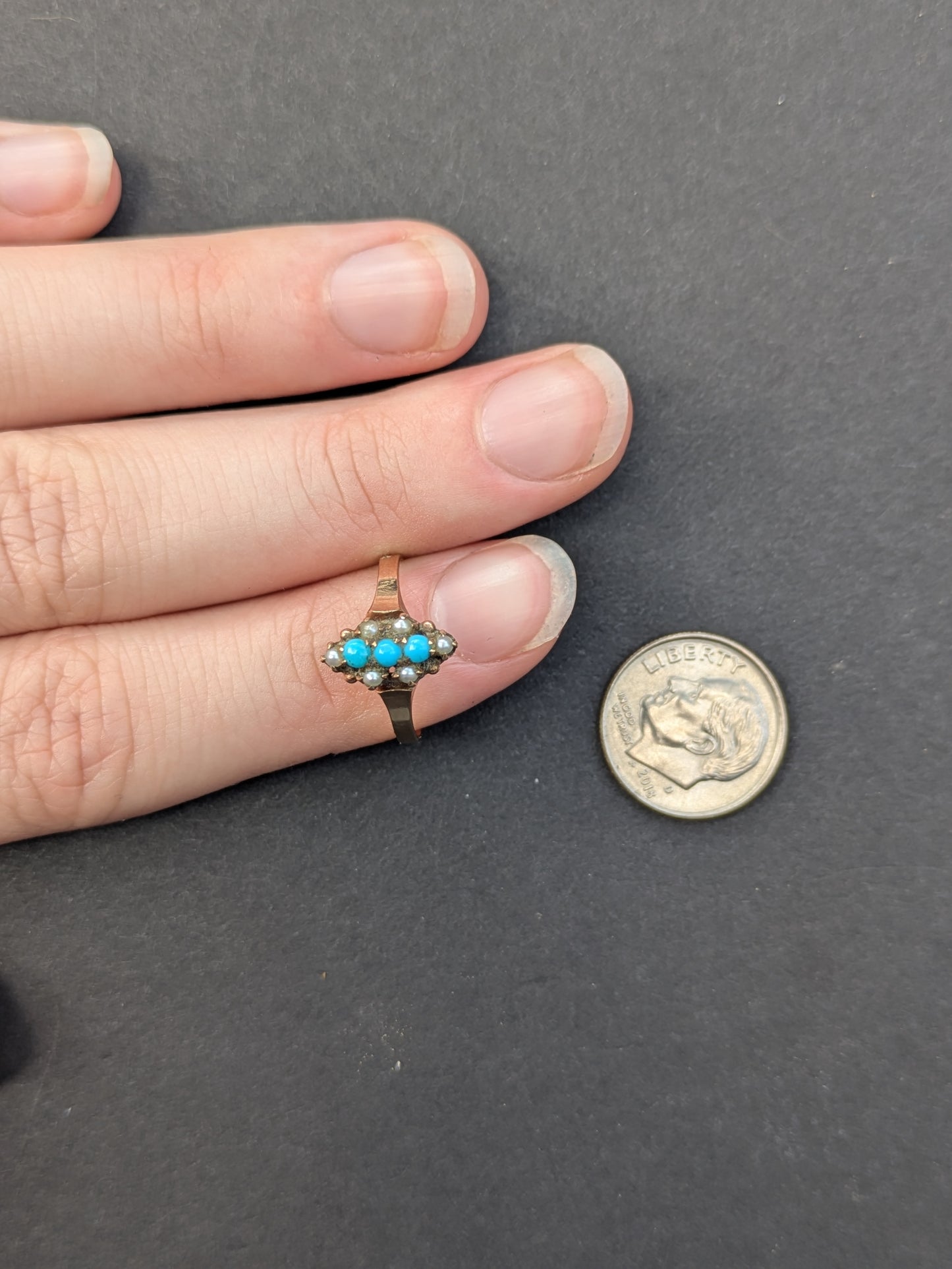 10k Rose Gold Turquoise and Pearl Ring