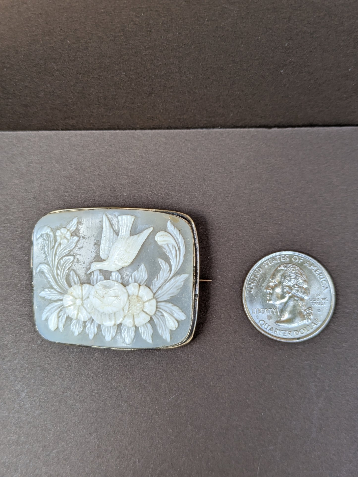 9kt Shell Cameo With Dove And Flowers