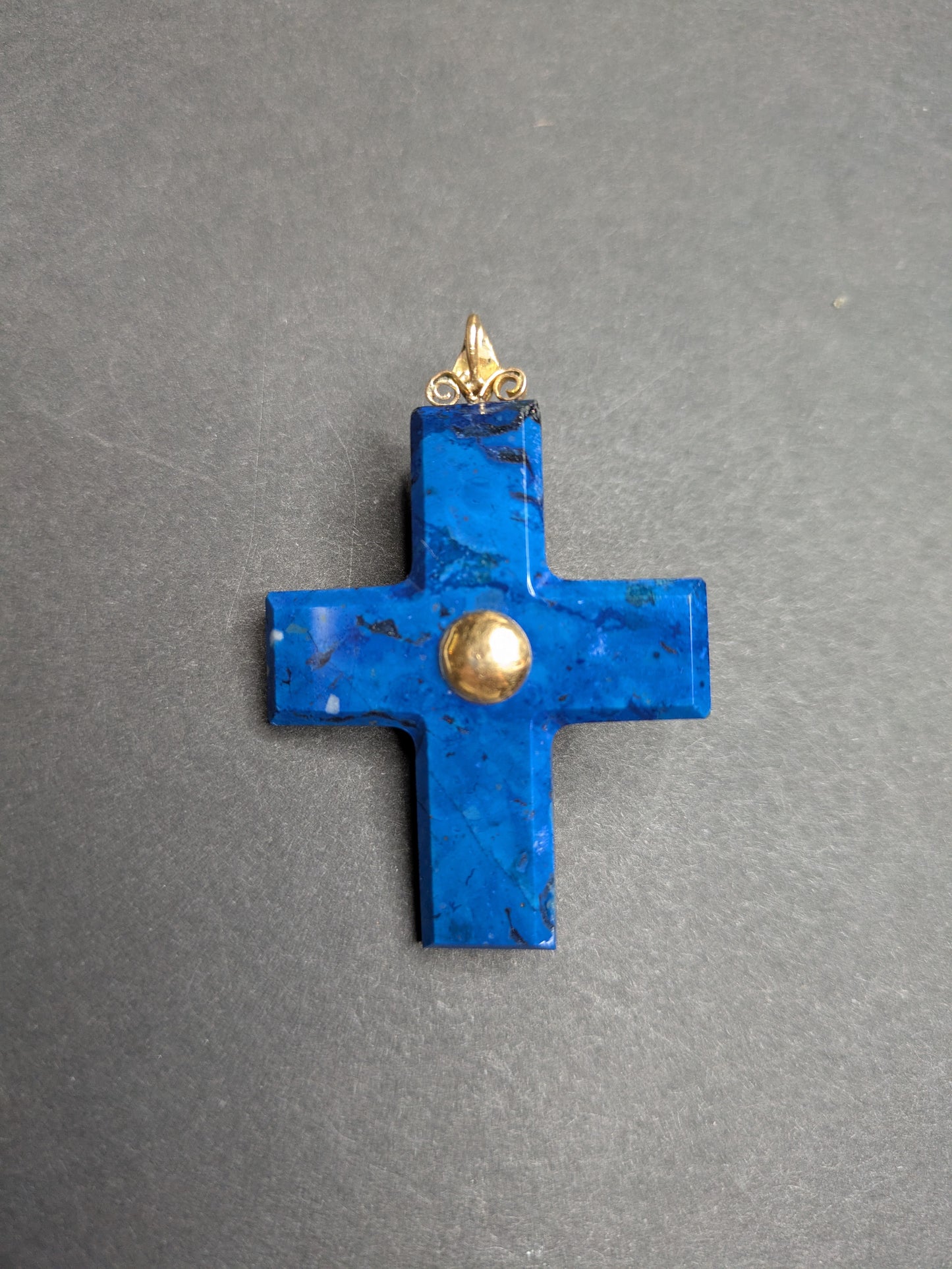 Craved Lapis Cross set with 14kt Pearls and Diamond pendant