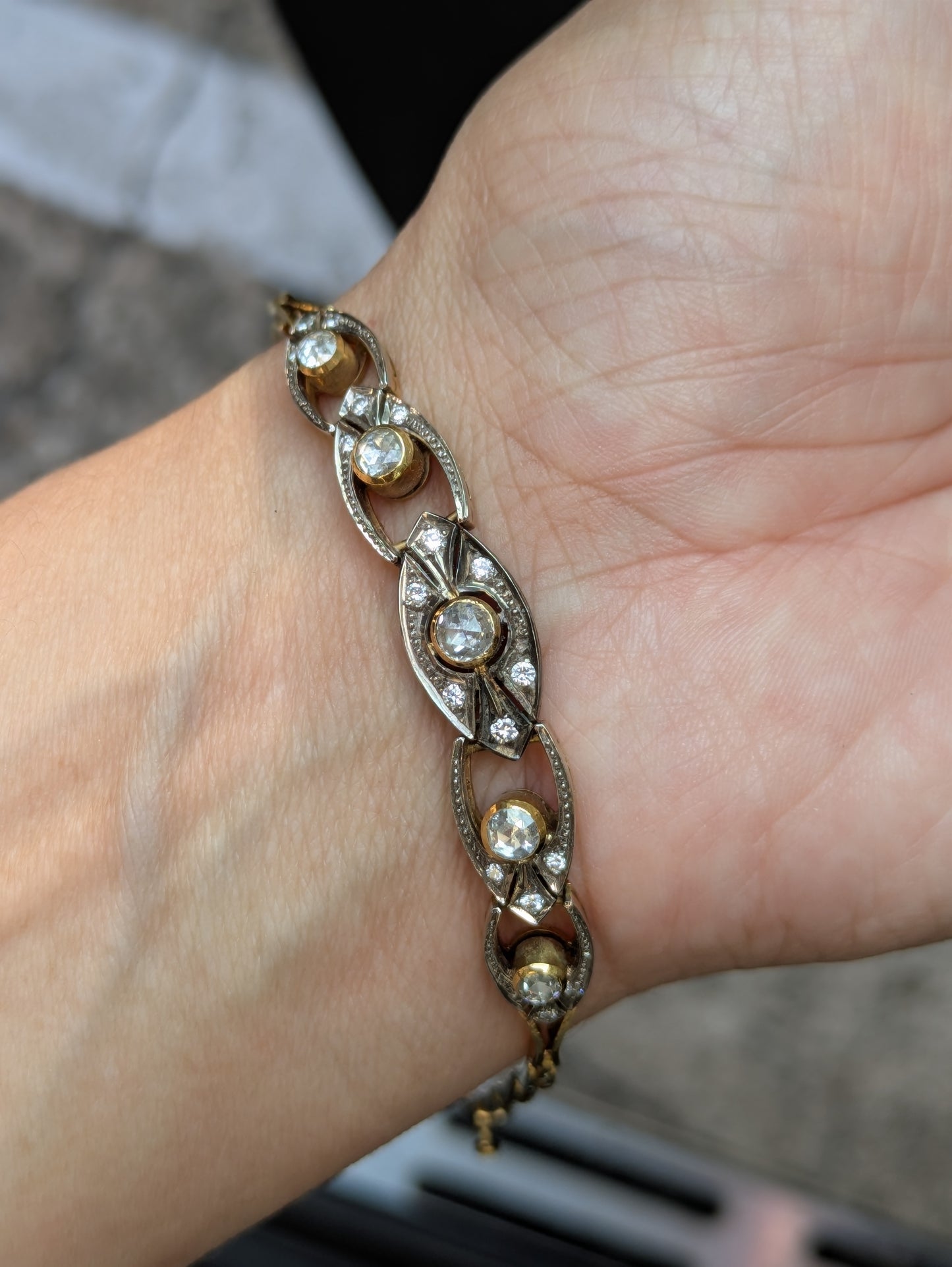18k Rose Cut and Single Cut Diamond Bracelet