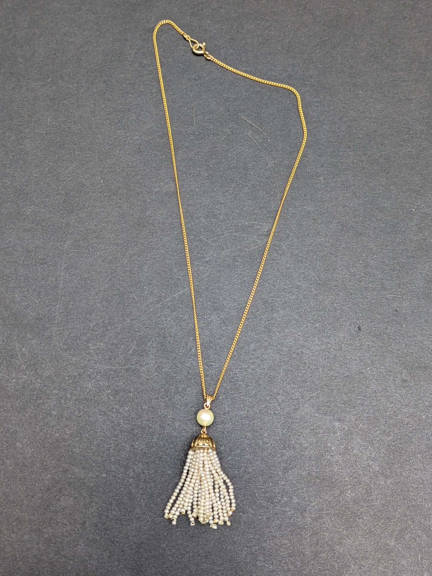 14kt Pearl Tassel Pendant & Chain 1930's