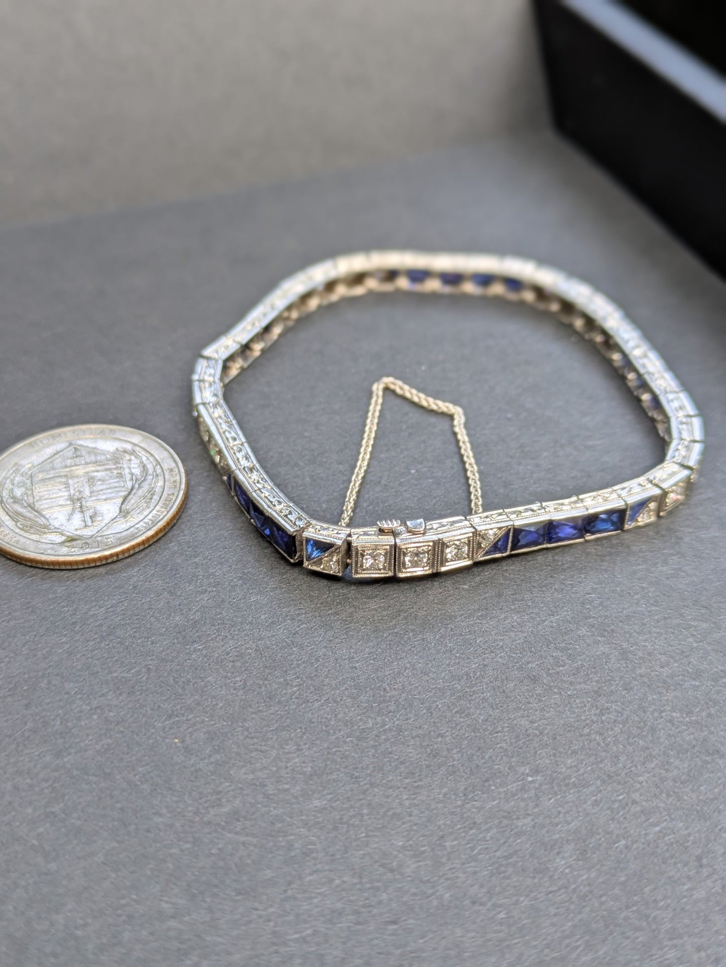 Art Deco Platinum Diamond and Saphire Bracelet