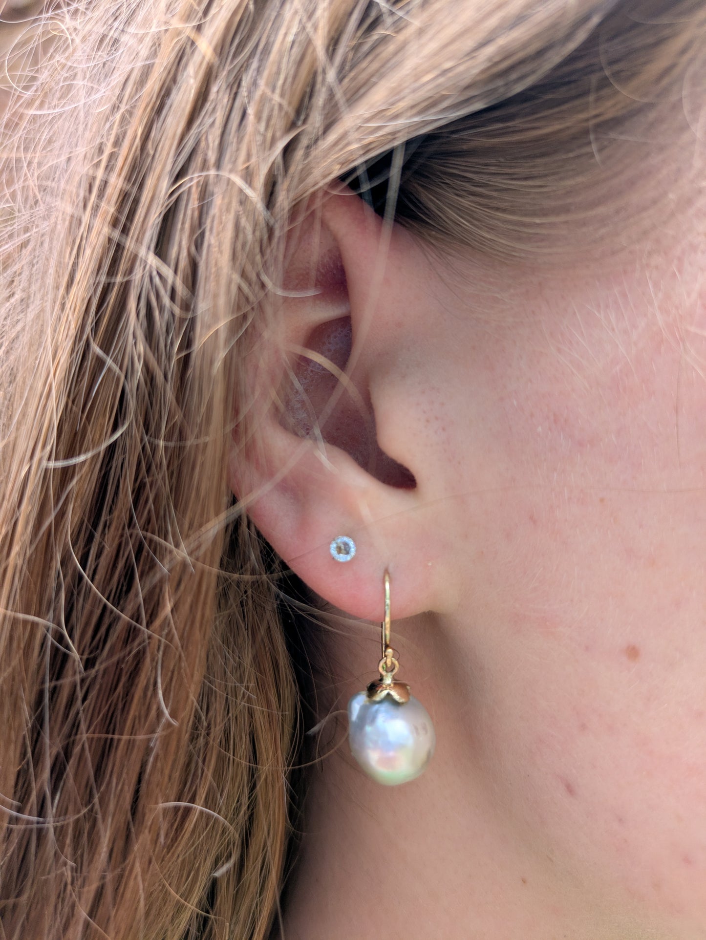 Natural Pearl Flower Cap Earrings on Shepard Hooks