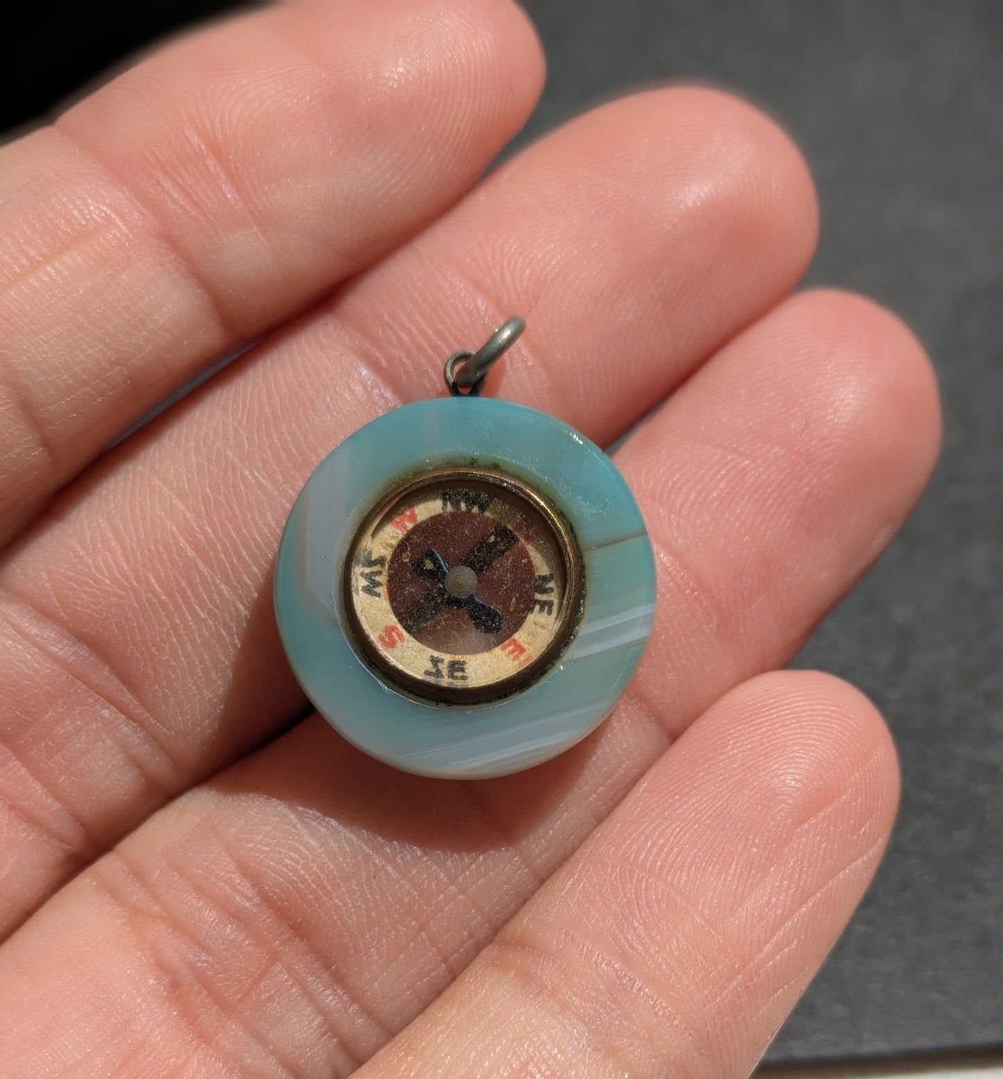 Blue Agate and SIlver Compass Charm
