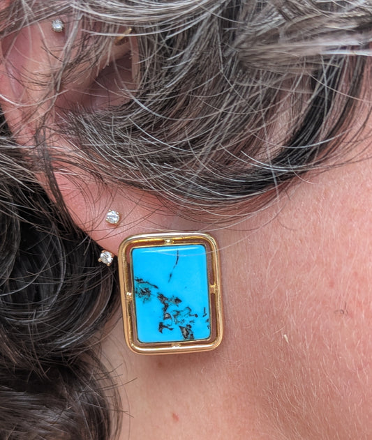 14k Turquoise Stud Earrings- Conversion from Cufflinks