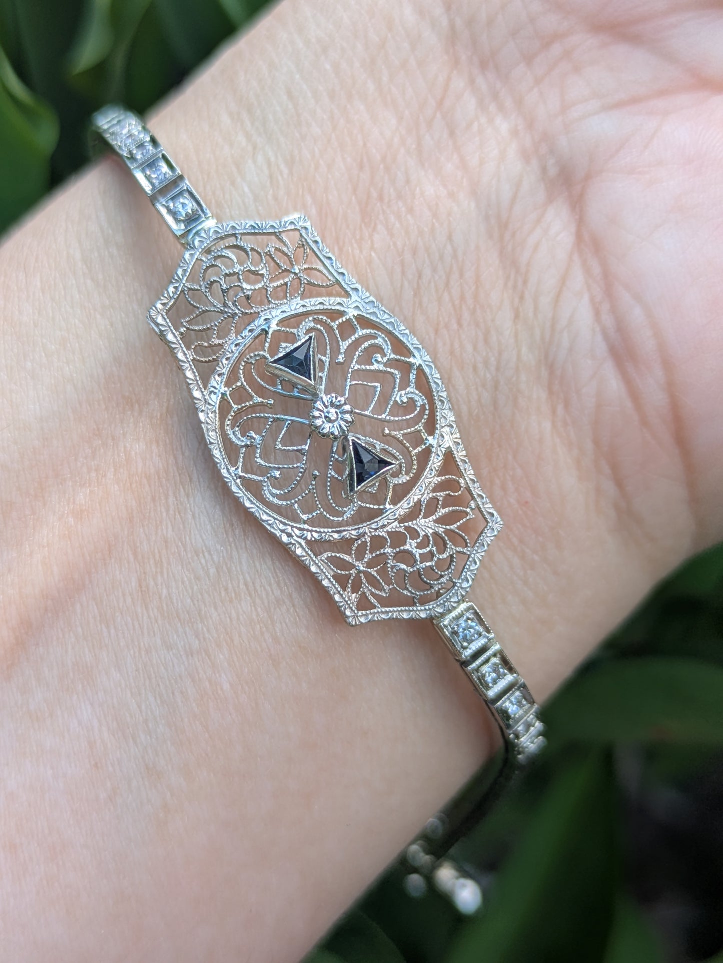 14kt White Gold and Sapphire Filigree Bracelet