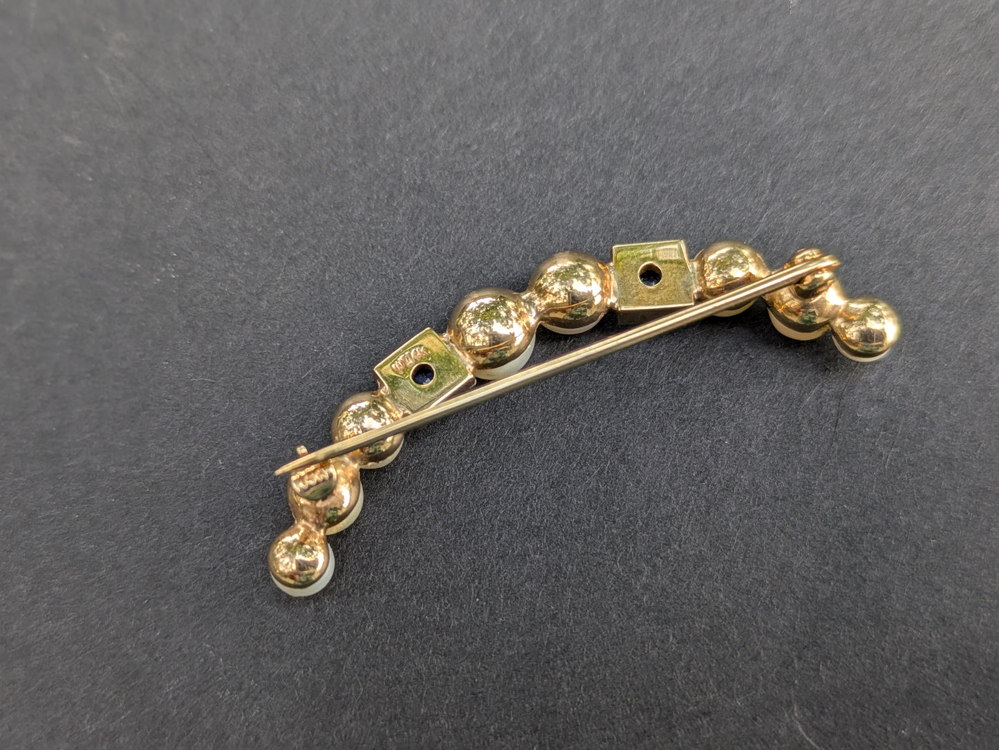 14kt Pearl and Sapphire Cresent Brooch
