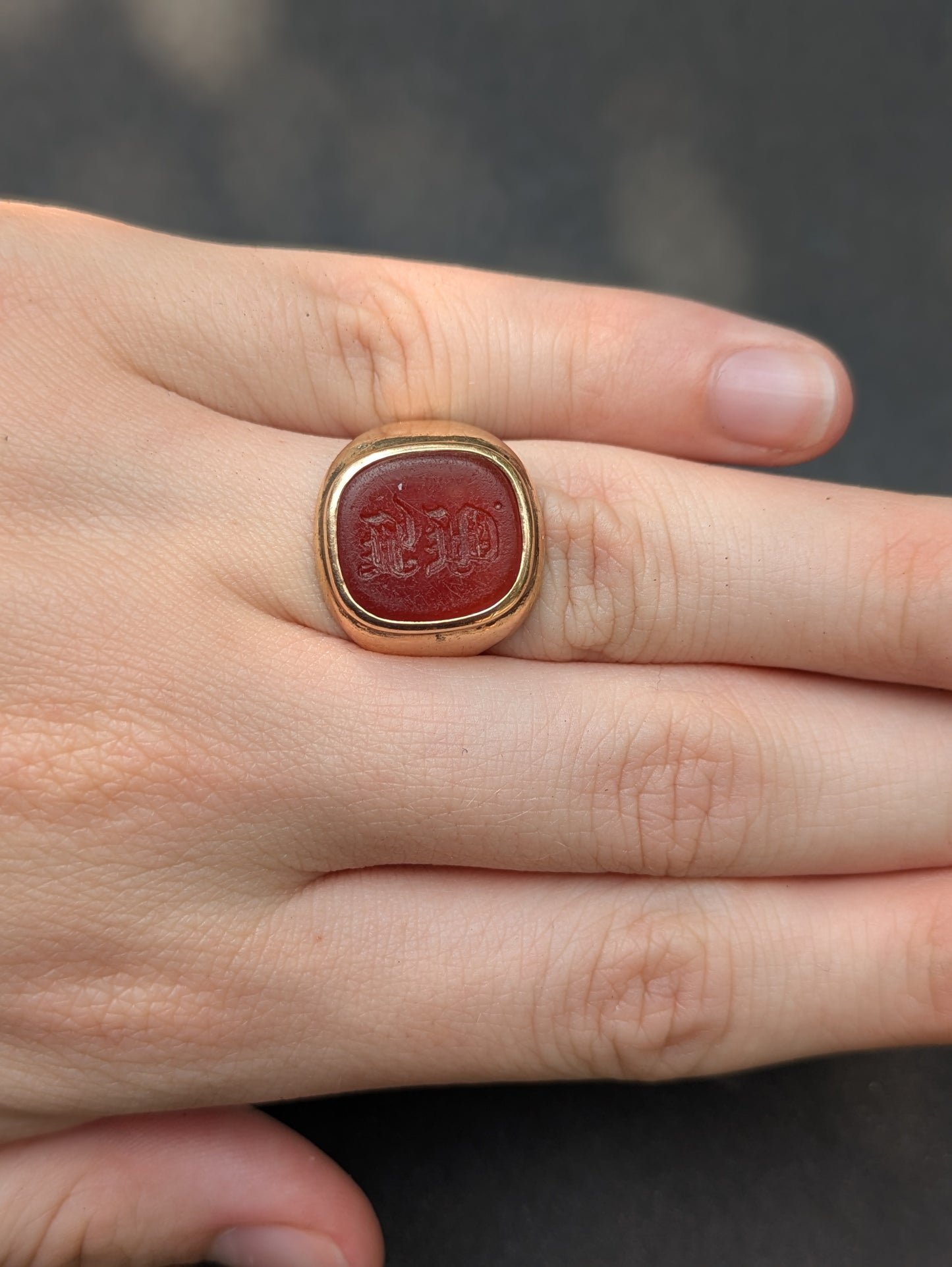 14kt Carved Carnelian Signet Ring