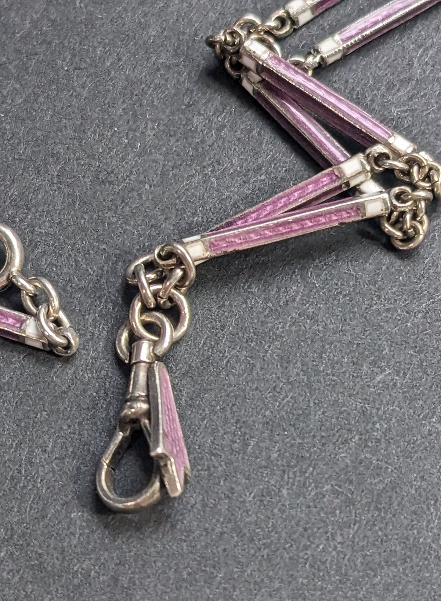 Sterling guilloche enamel chain with dog clip