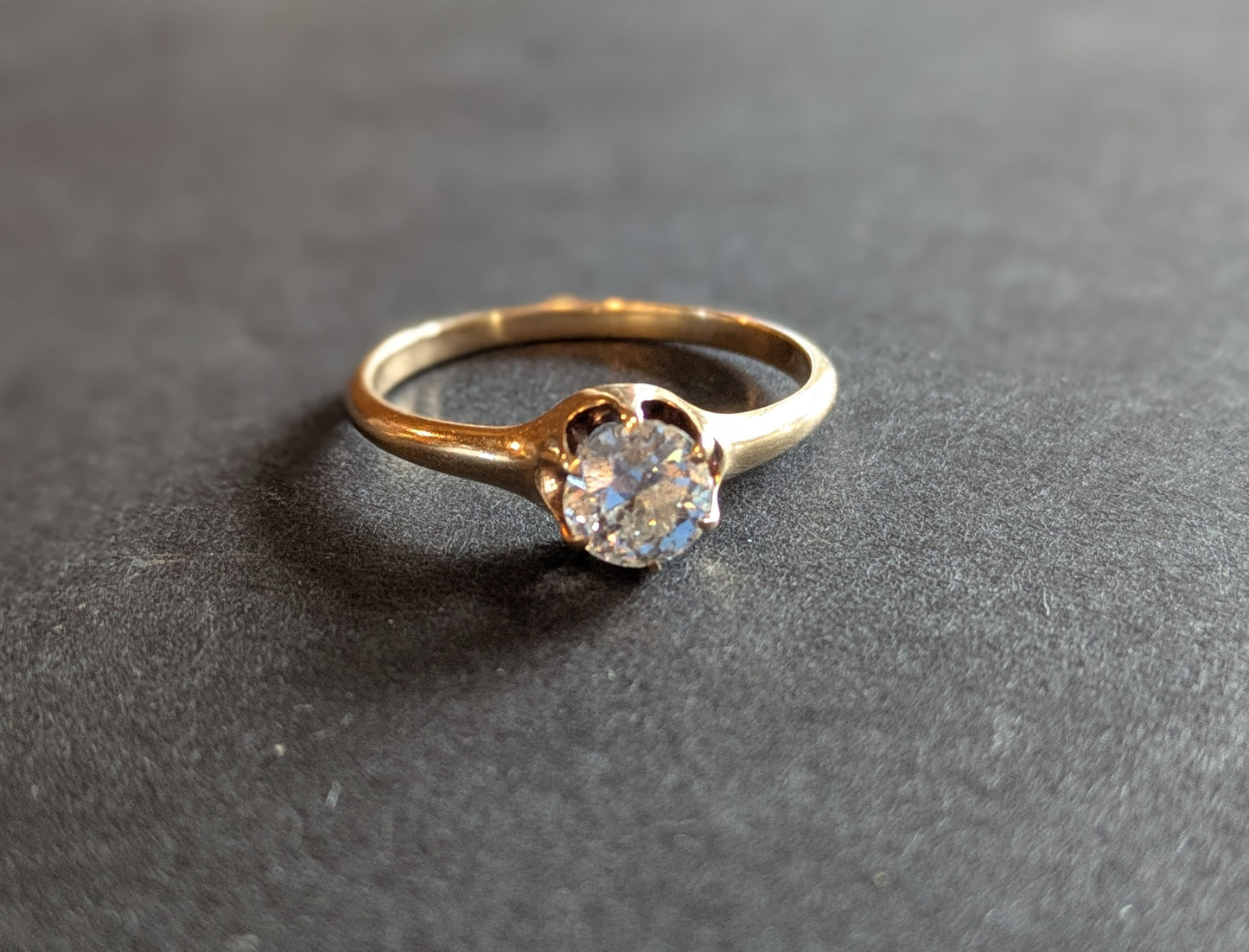 14k 1900's Mine Cut Diamond Solitaire Ring