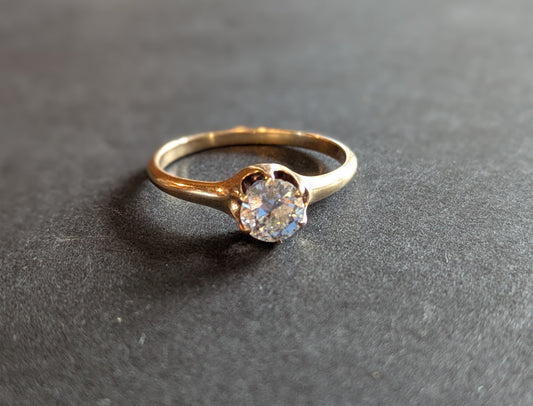 14k 1900's Mine Cut Diamond Solitaire Ring