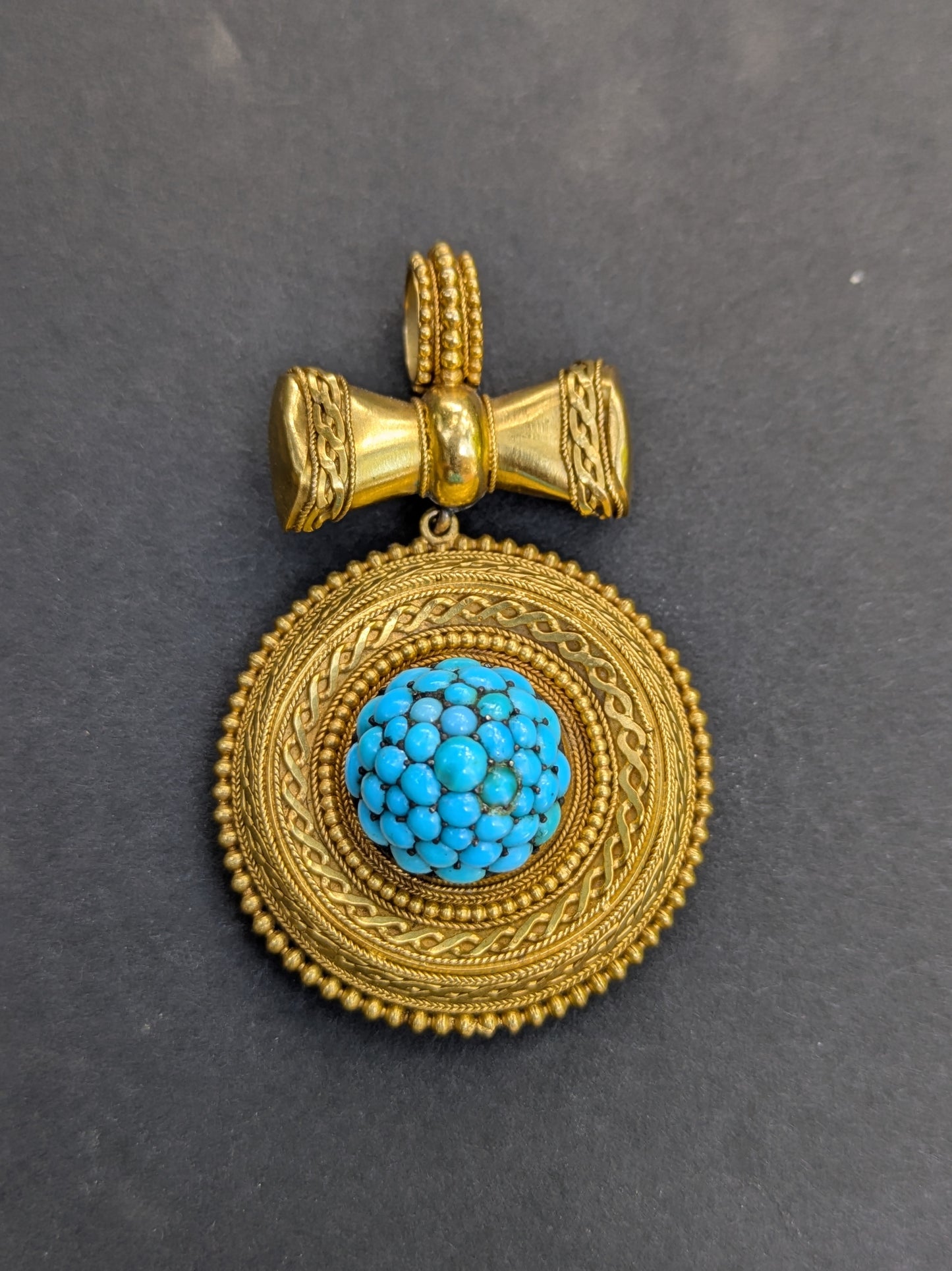 18k Etruscan Revival Turquoise Locket with Hair