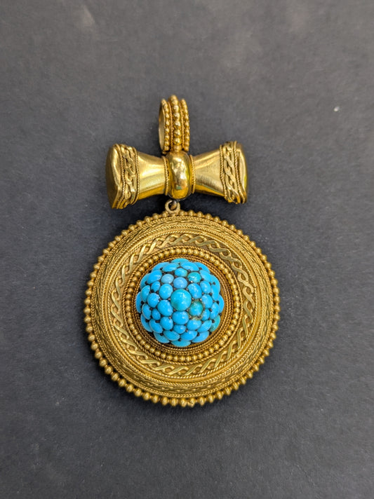 18k Etruscan Revival Turquoise Locket with Hair