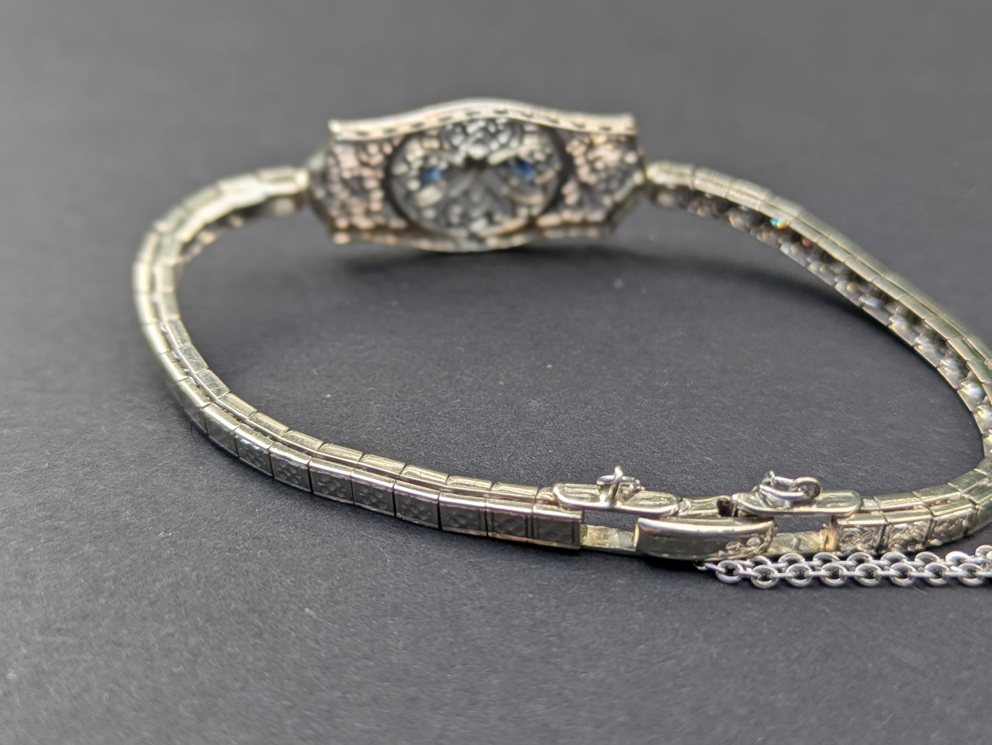 14kt White Gold and Sapphire Filigree Bracelet