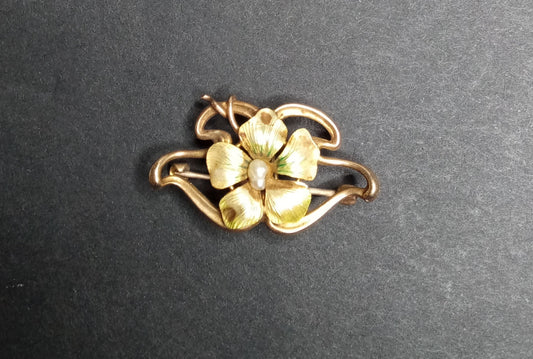 14k Enamel Flower Pendant with Pearl