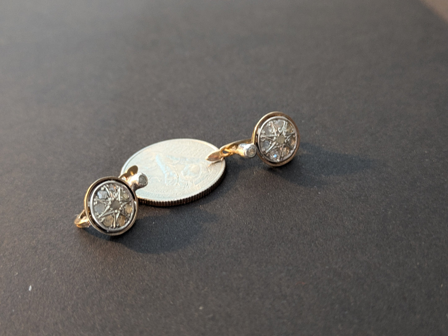 14kt East European leverback Diamond Earrings