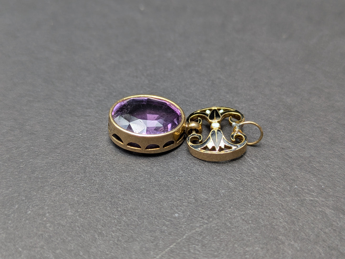 Egyptian Revival 14k Enamel Pendant with Amethyst
