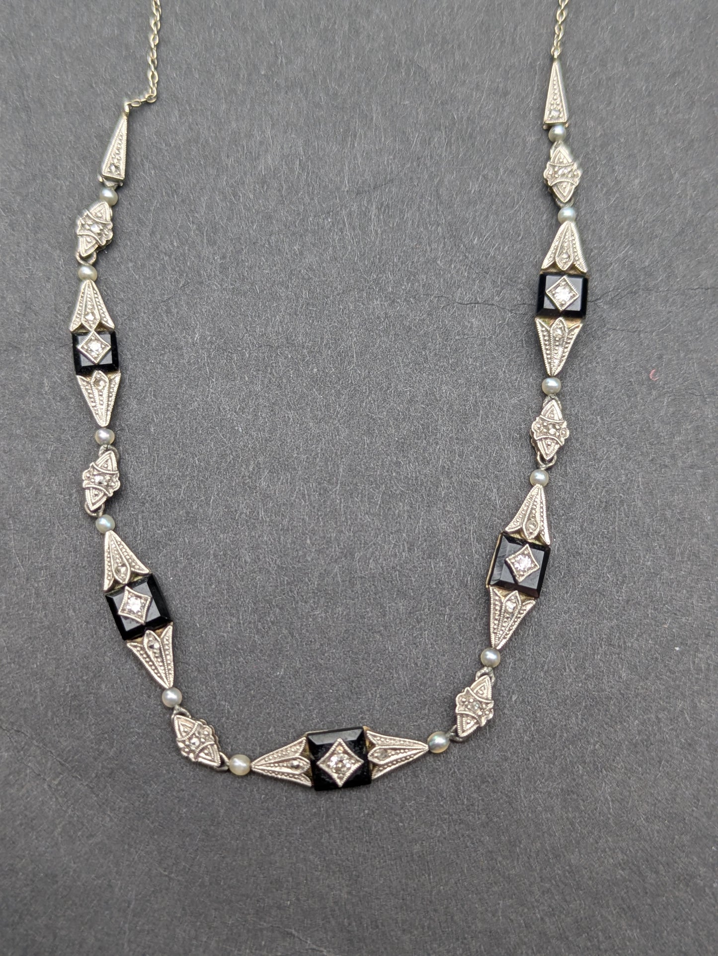 14kt Art Deco Diamond and Onyx Necklace