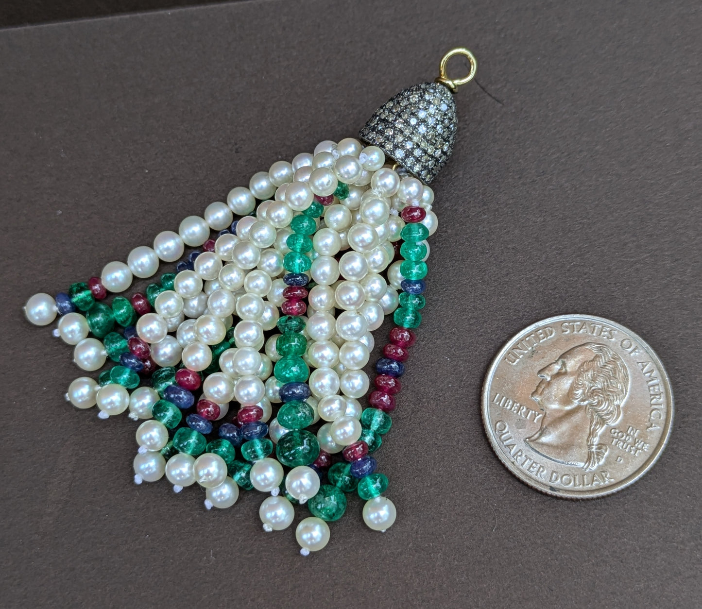Pearl & Diamond Tassel with Emerald, Ruby, & Sapphire