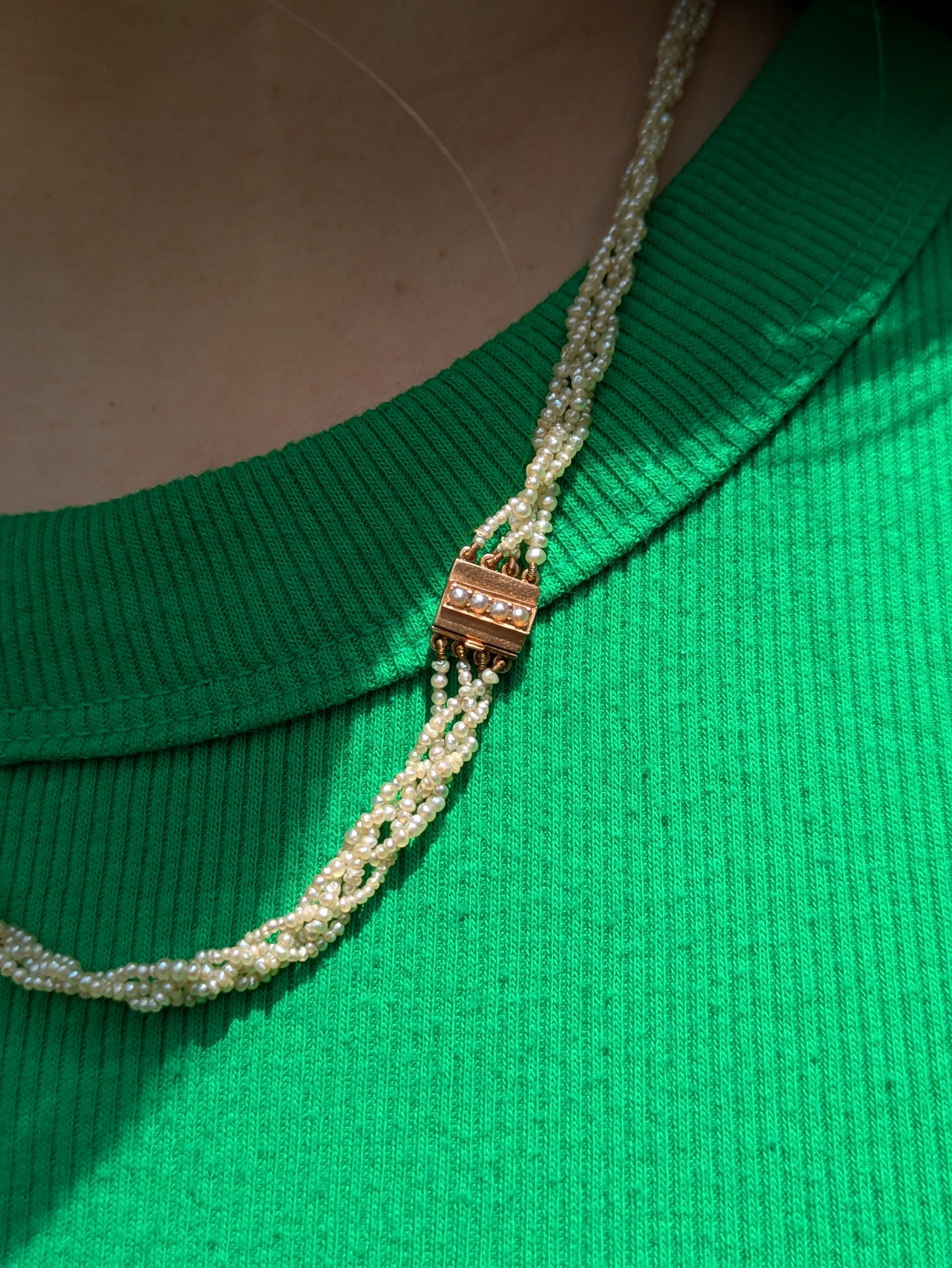 1885 Braided Seed Pearl Necklace with Gold and Pearl Clasp