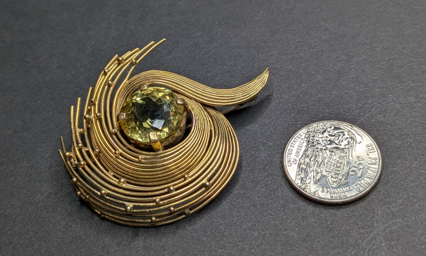 18kt 1950's Citrine Brooch