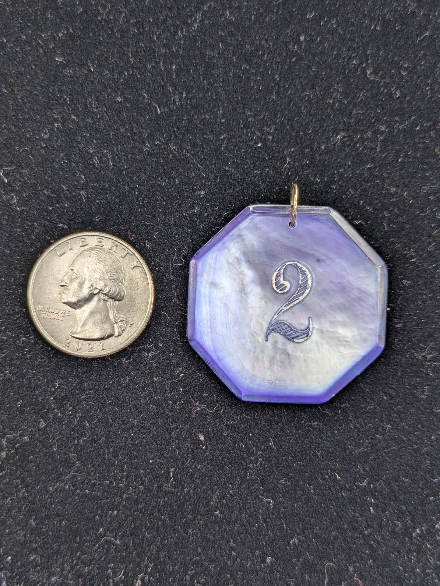 Octagon Navy Mother of Pearl Poker Chip with White Engraving "2"