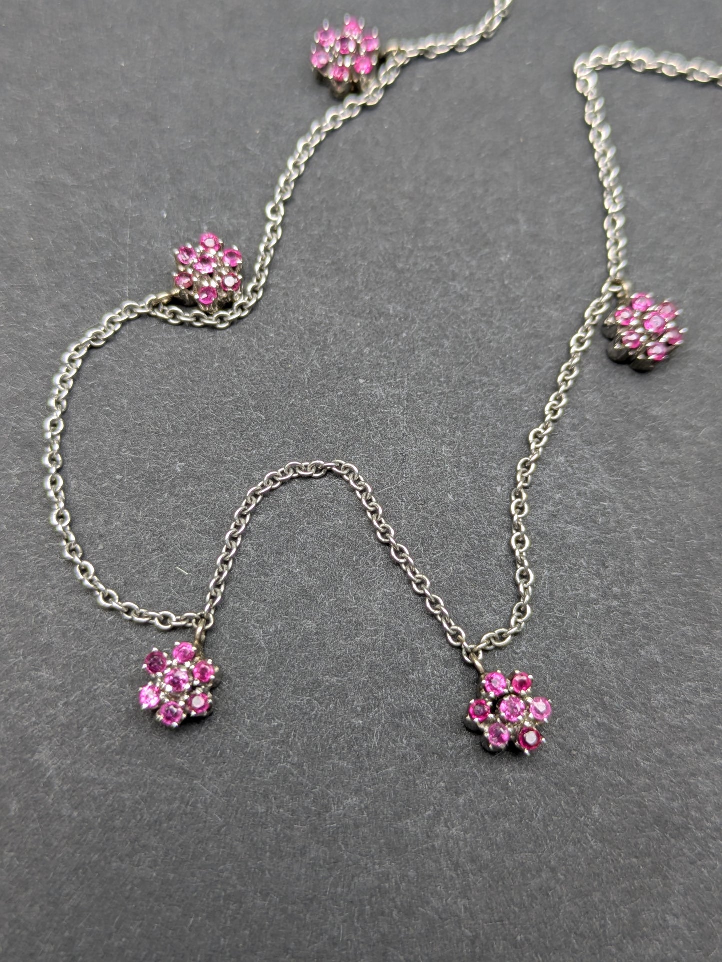 14k White Gold Ruby Flower Necklace Converted from Brooch