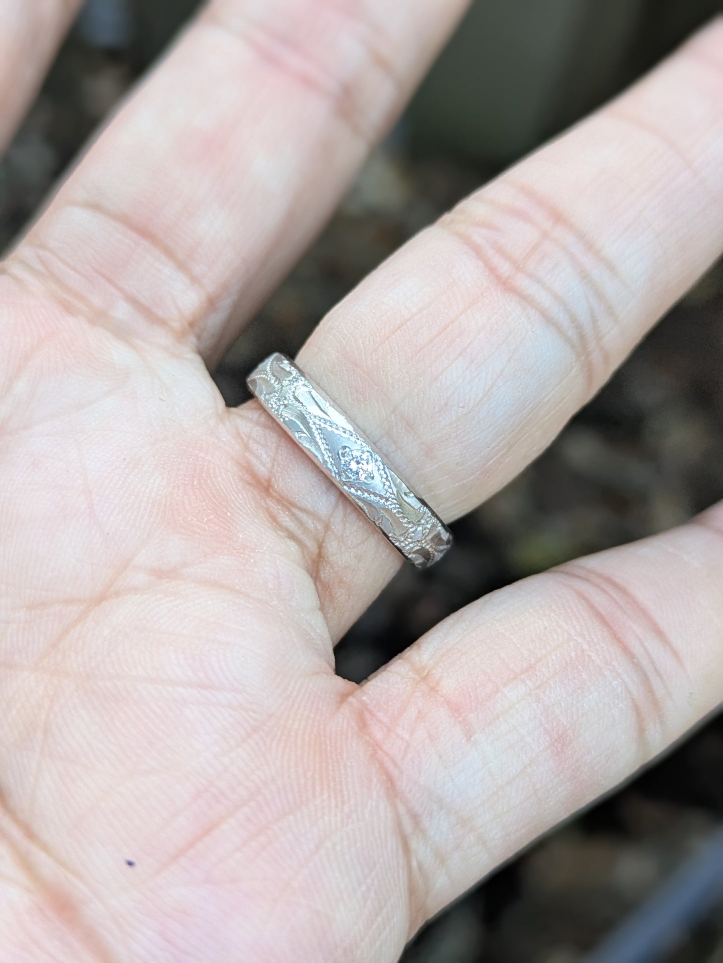 Platinum Engraved Band with Diamond