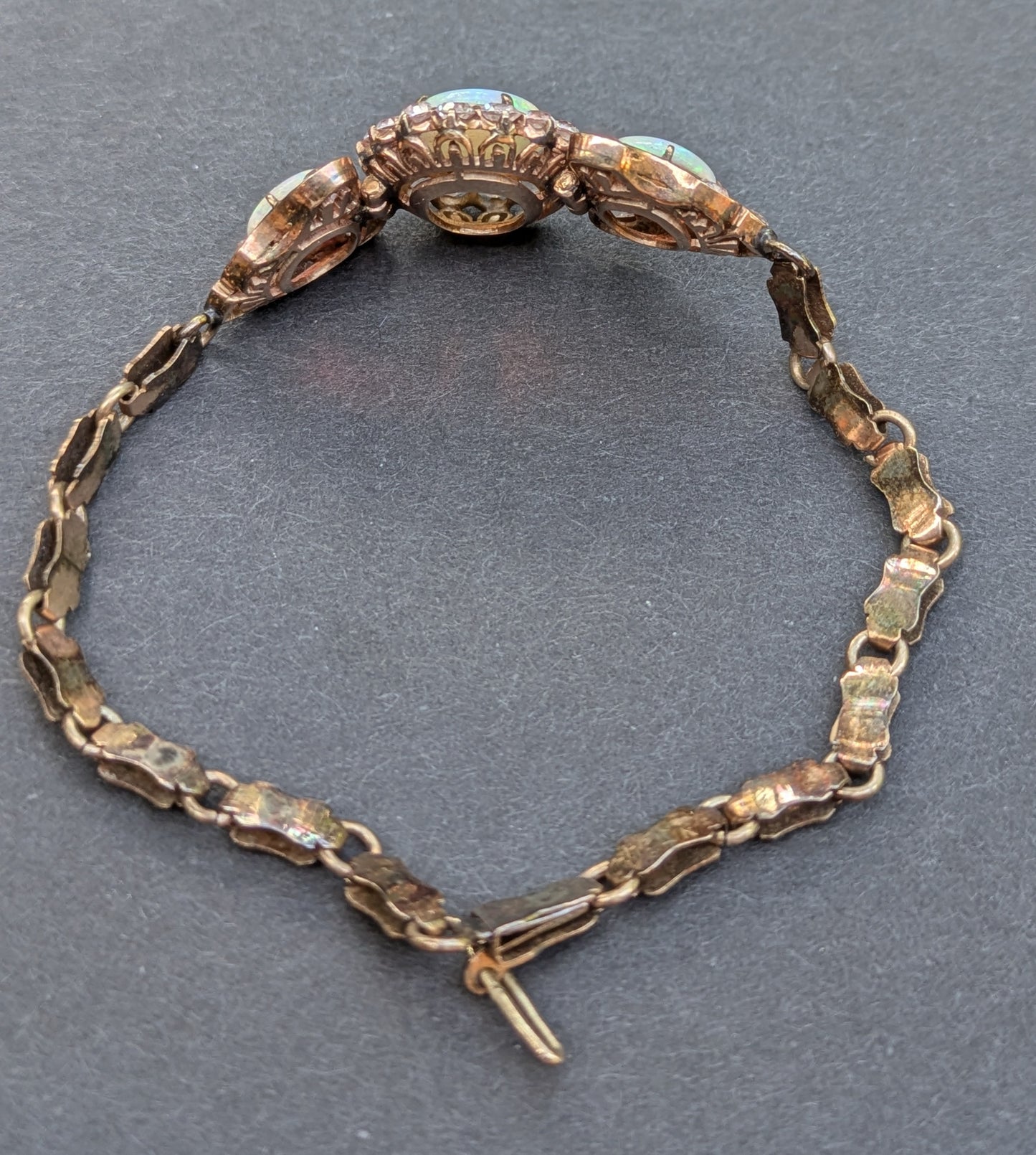 Edwardian 9k Rose Gold Opal and Diamond Bracelet