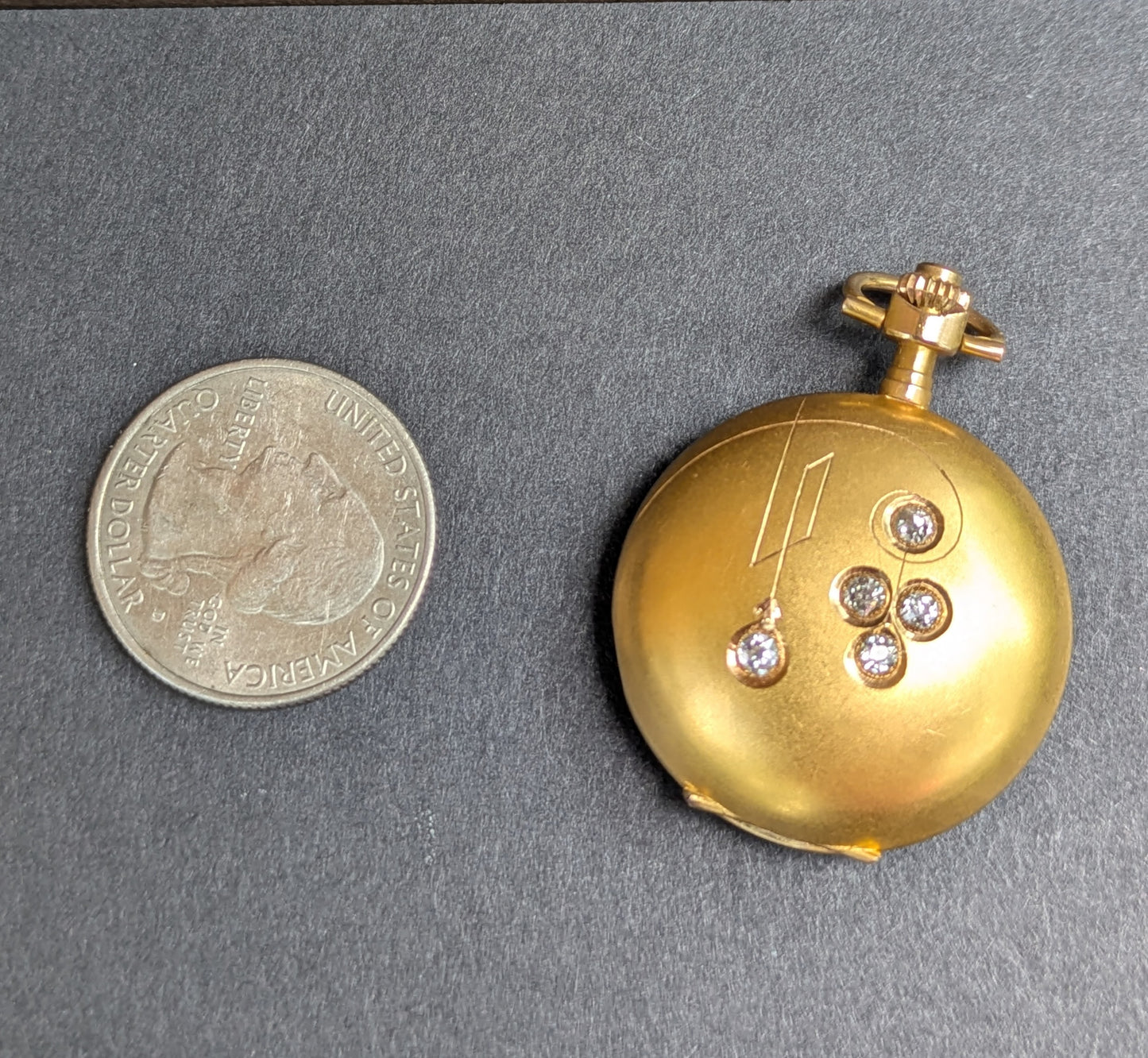 14kt Swiss Seraph Pocket Watch- Art Deco with 5 OEC Diamonds and Hand Engraving
