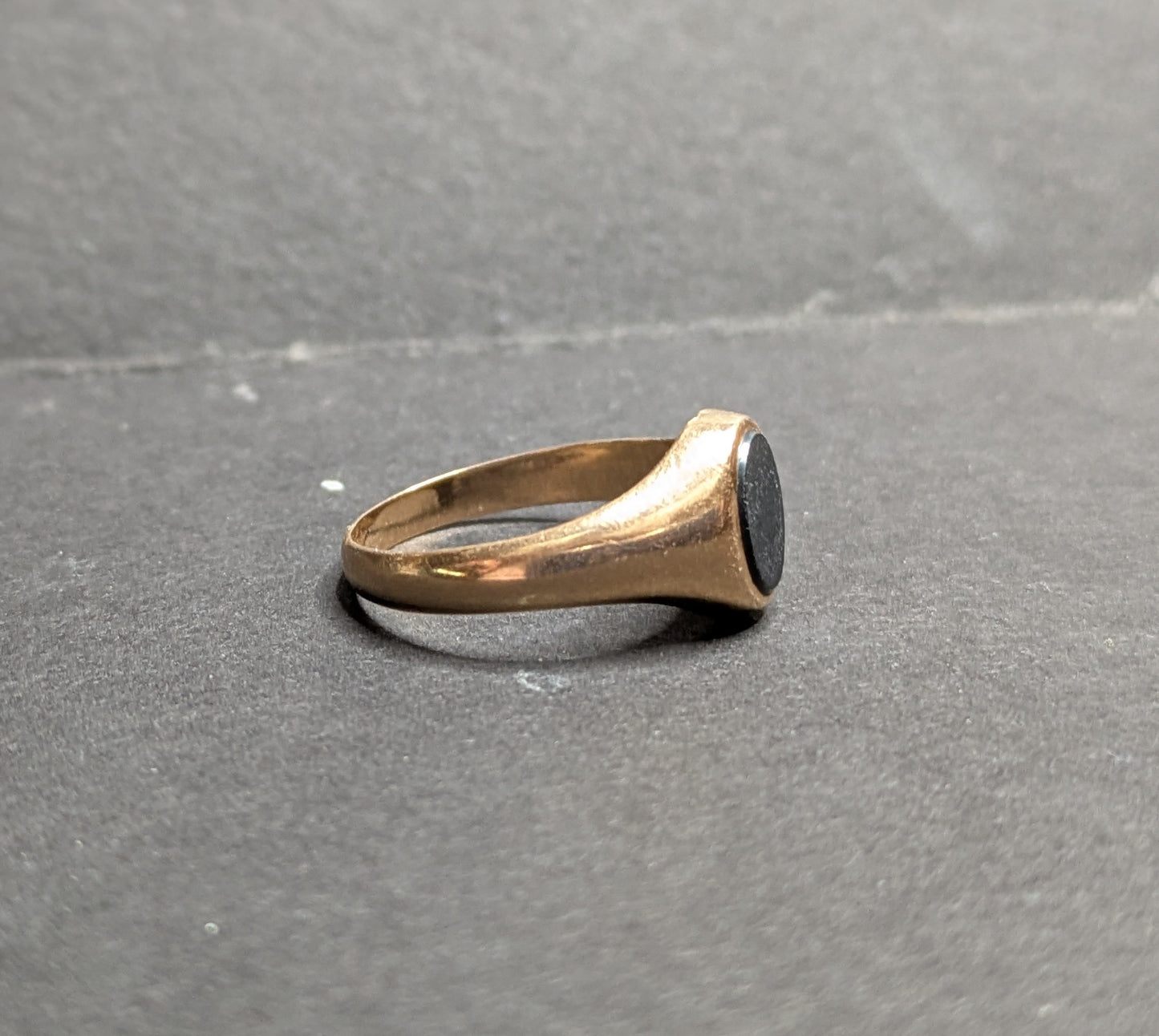 14k Dutch Oak Leaf Hallmark Onyx and Rose Gold Signet Ring