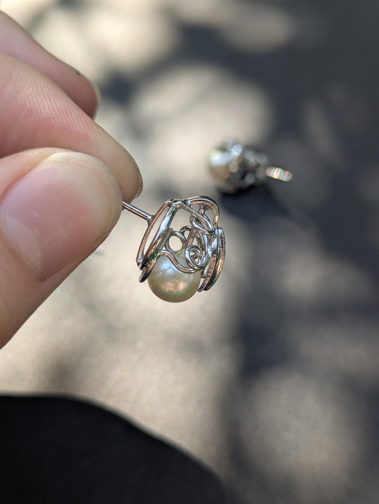 14k White Gold and Pearl Stud Earrings with Diamonds