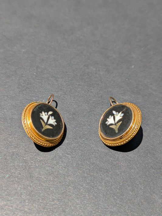 Pietra Dura Conversion Hook Earrings 14kt