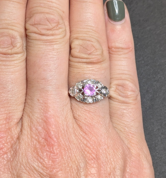 1930's Platinum, Diamond, and Pink Sapphire Ring