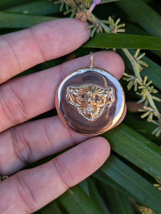 Repousse Lion Pendant with Ruby & Diamond