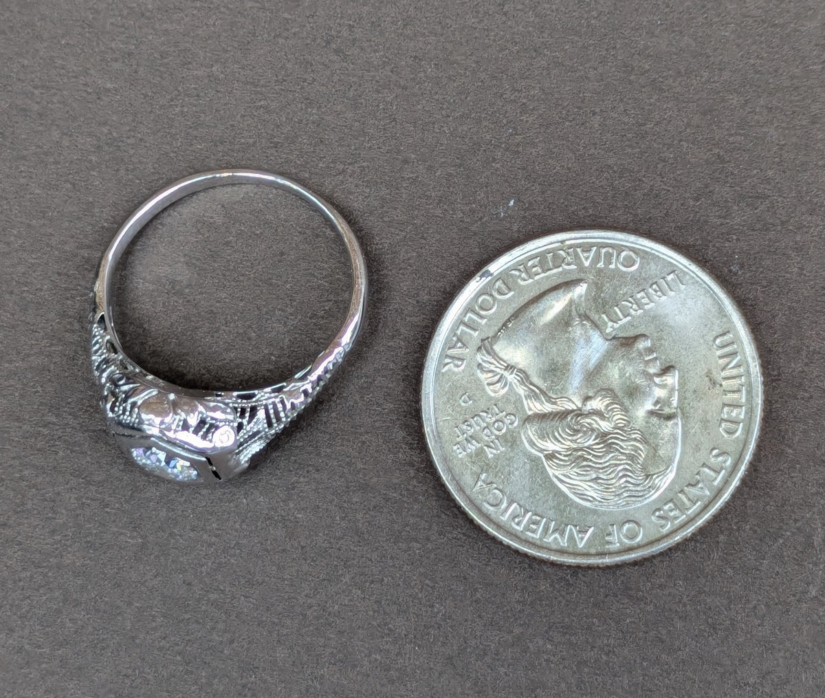 18k White Gold Edwardian Filigree Ring