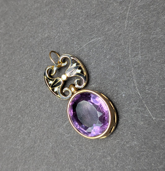 Egyptian Revival 14k Enamel Pendant with Amethyst
