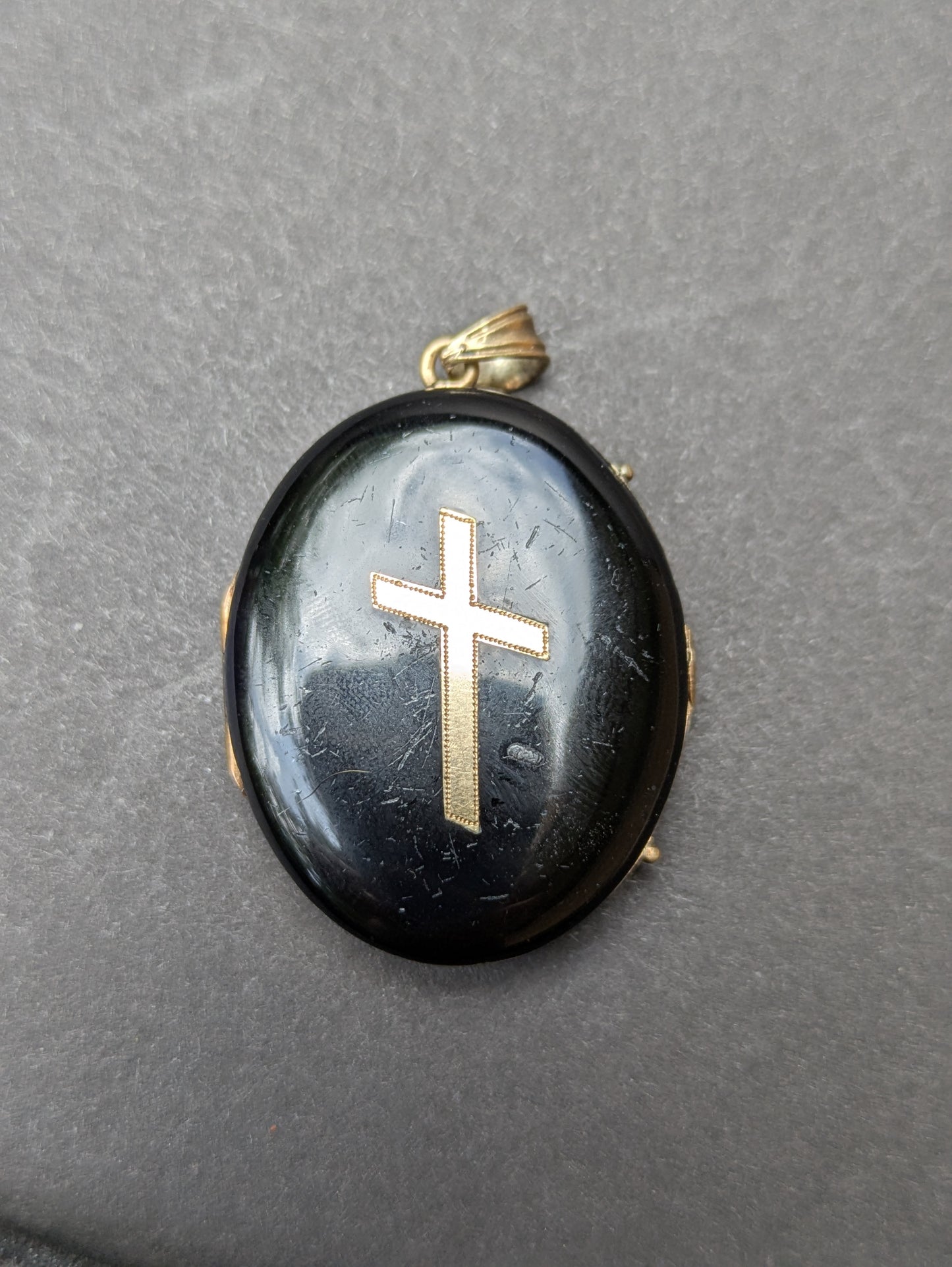 German 14k Late 1800's Black Enamel Cross Locket