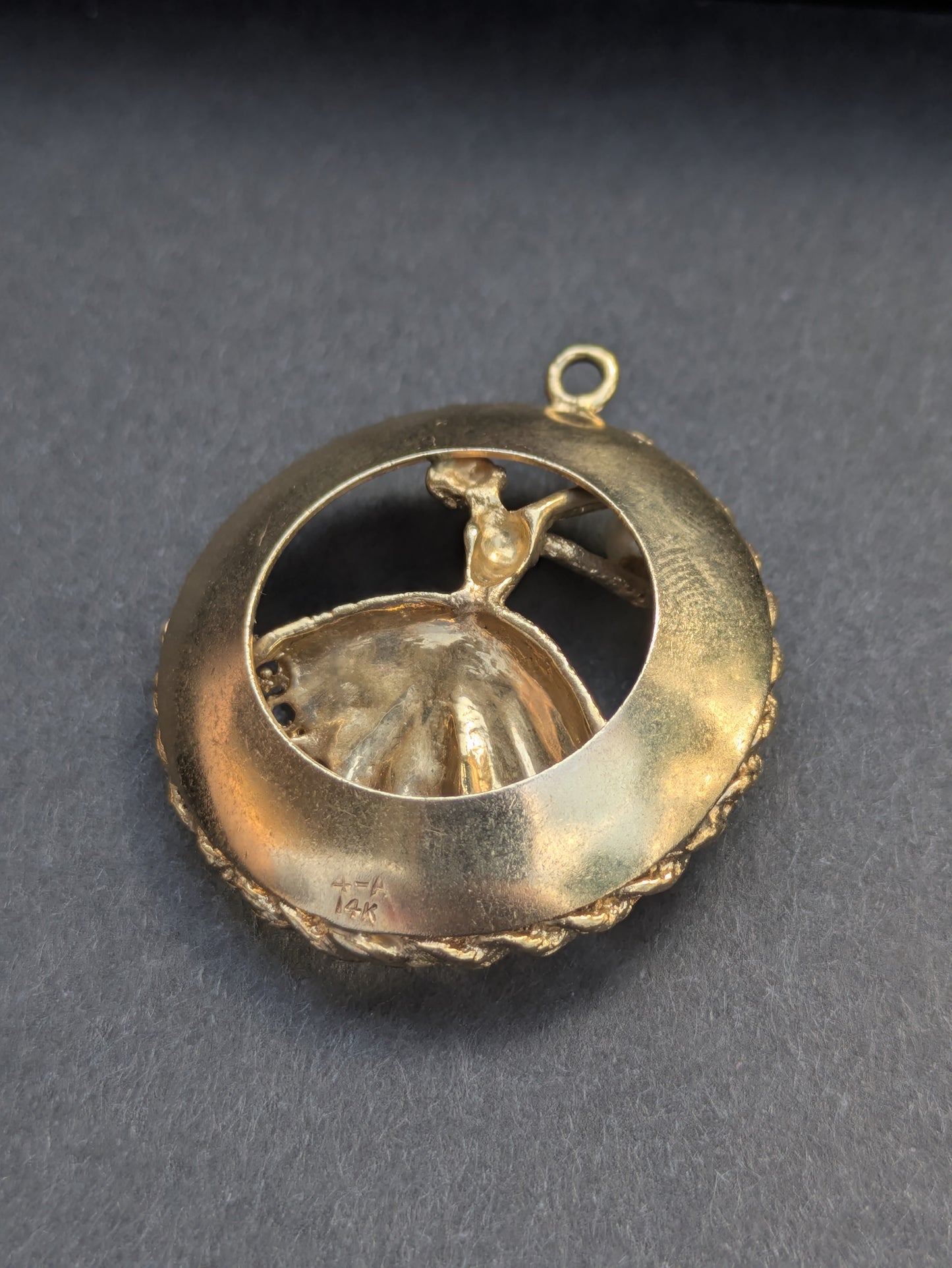 1960's 14kt Ballarina with Sapphire & Pearl Disk Pendant