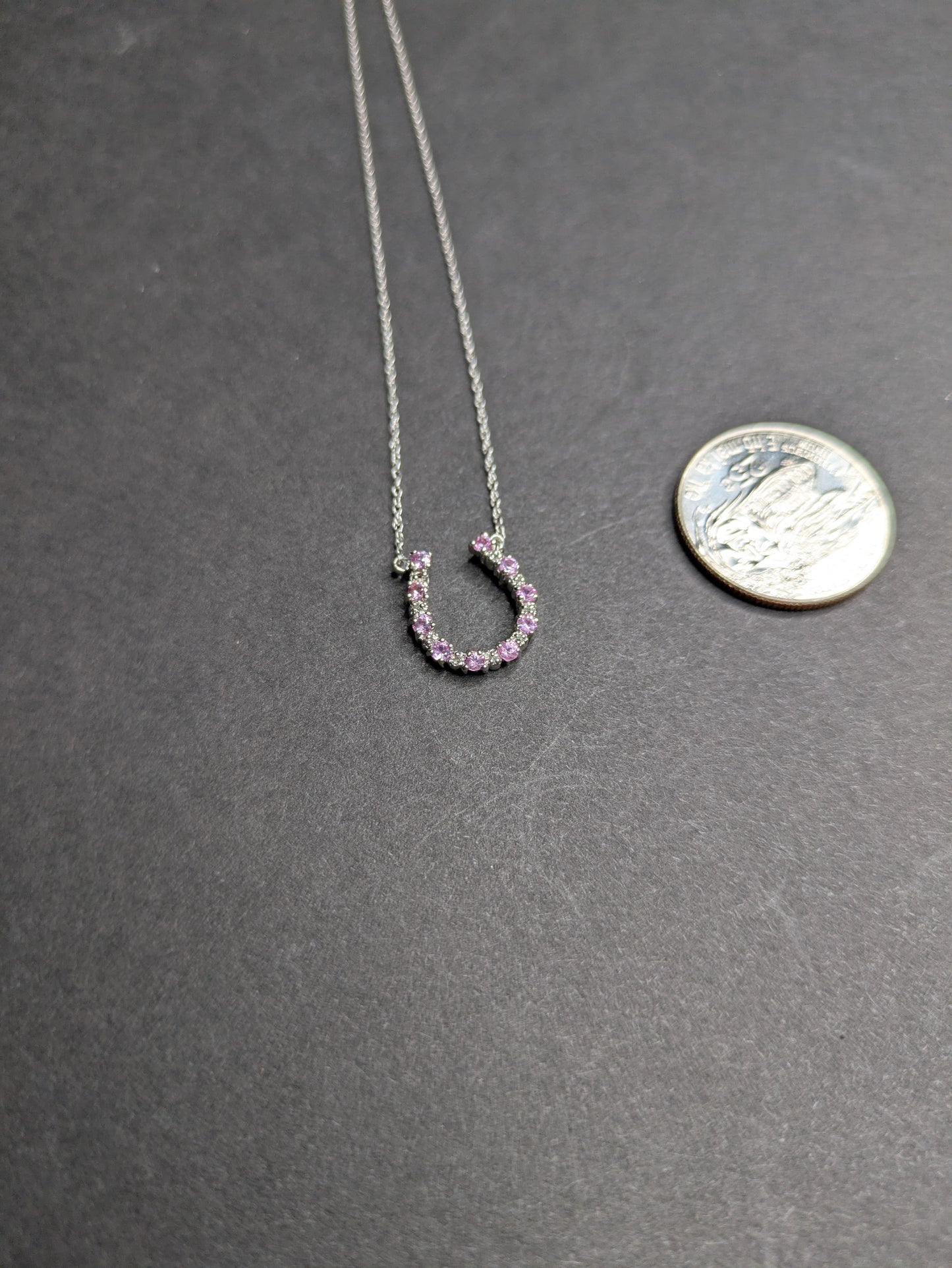 14k White Gold Pink Sapphire and Diamond Horseshoe Necklace