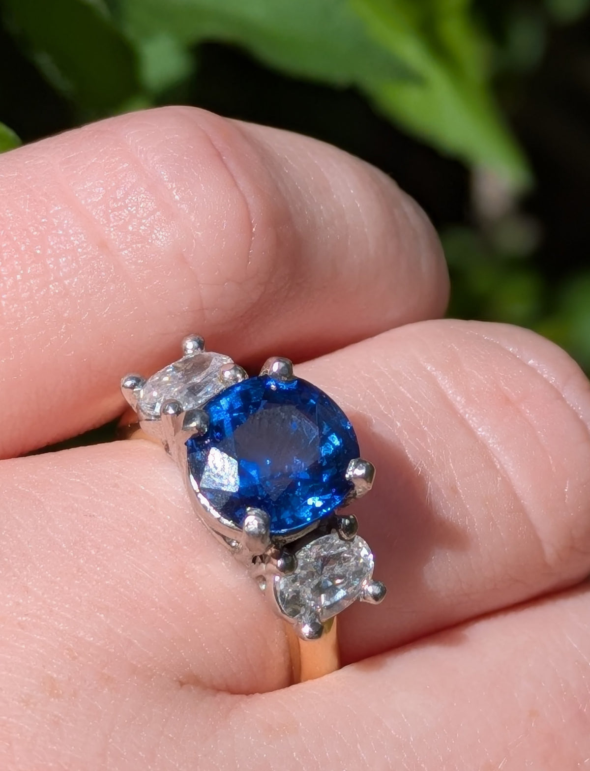 18kt & Platinum 3 Stone Sapphire & Diamond Ring