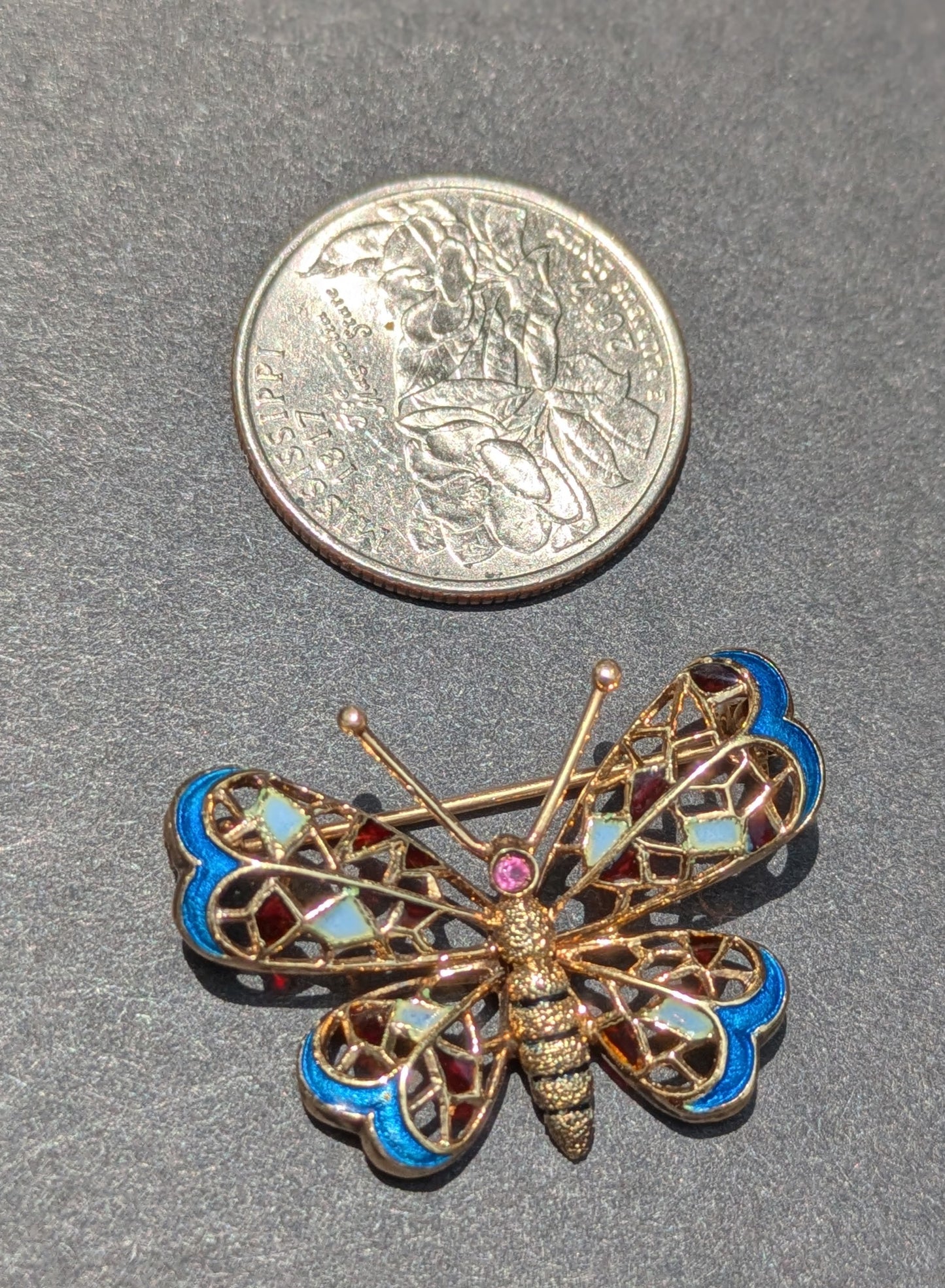 14kt Enamel & Ruby Pin