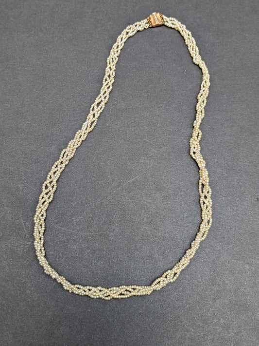 1885 Braided Seed Pearl Necklace with Gold and Pearl Clasp