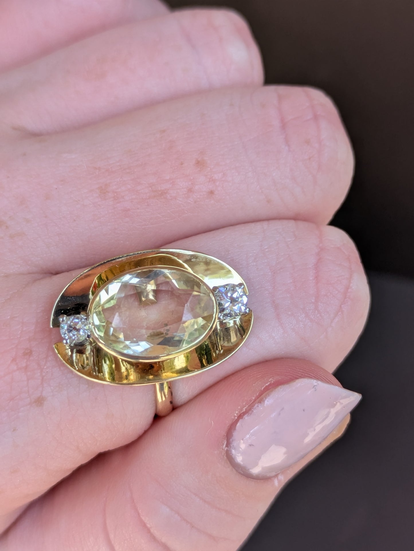 14kt Citrine and Diamond Ring Made from 1960's Brooch & Band