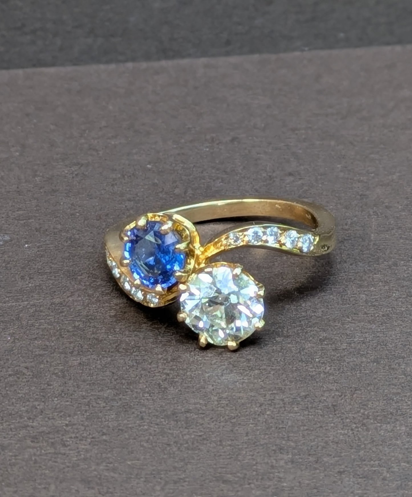 18kt French Diamond "Toi et Moi" Ring Set with Sapphire