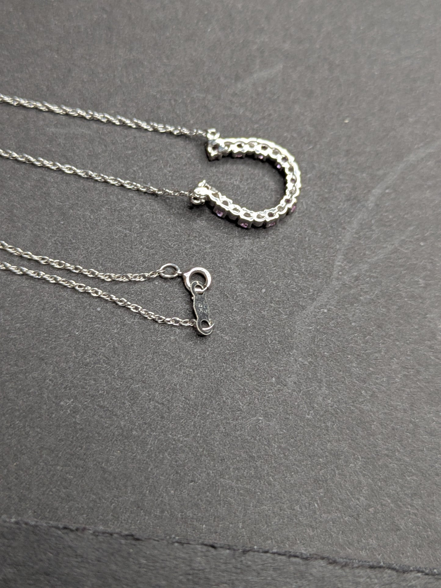 14k White Gold Pink Sapphire and Diamond Horseshoe Necklace